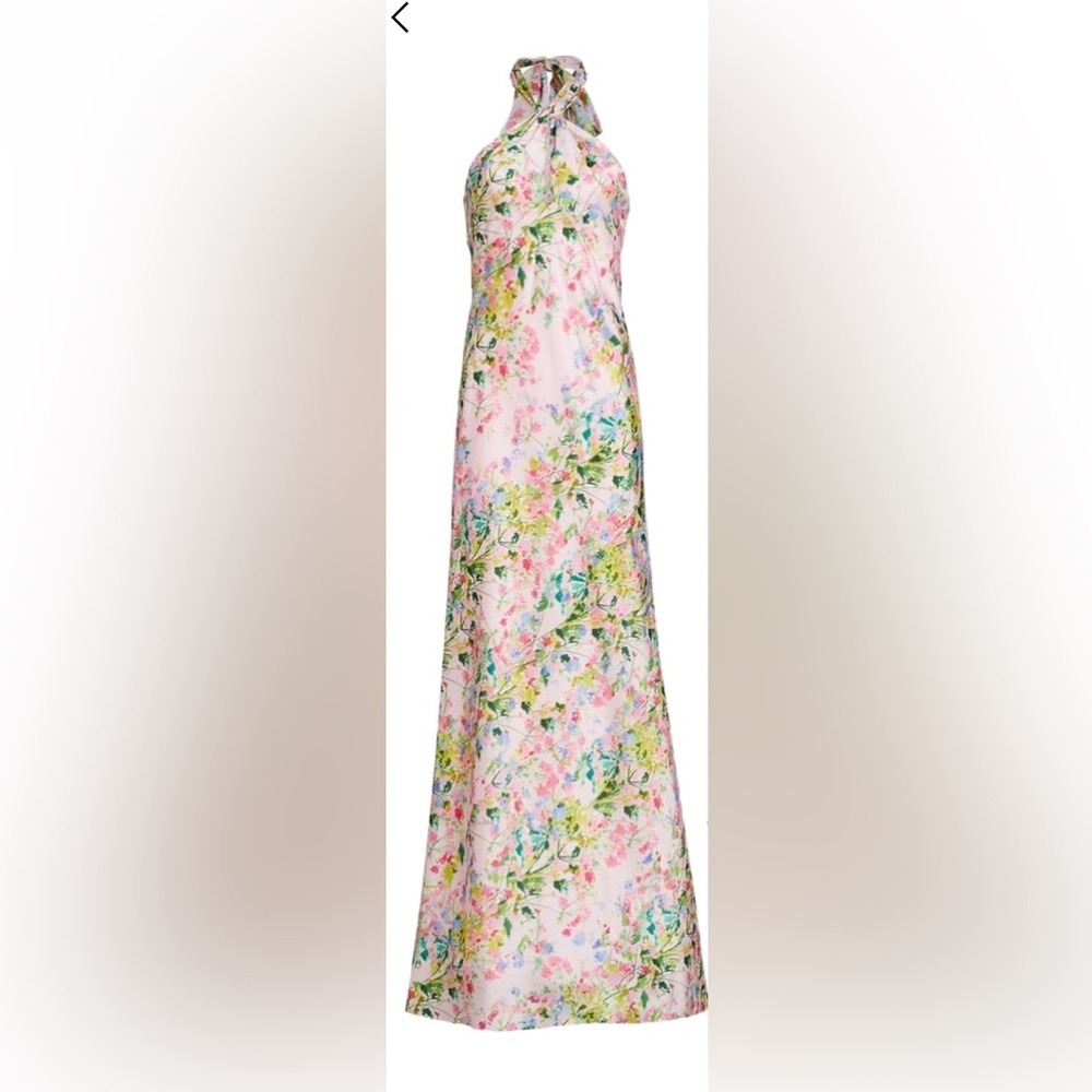 ISO** ML Monique Lhuillier rose satin halter gown